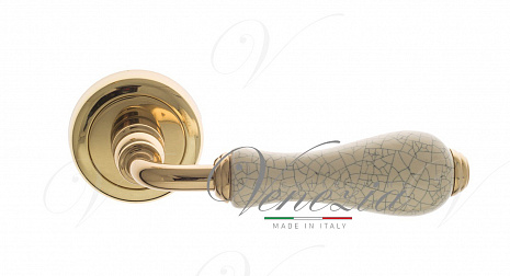 Дверная ручка Venezia "COLOSSEO" белая керамика паутинка D1 полированная латунь