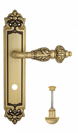 Дверная ручка Venezia "LUCRECIA" WC-2 на планке PL96 французское золото + коричневый