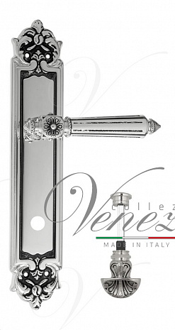 Дверная ручка Venezia "CASTELLO" WC-4 на планке PL96 натуральное серебро + черный