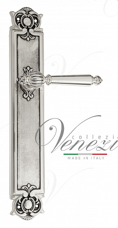 Дверная ручка Venezia "PELLESTRINA" на планке PL97 натуральное серебро + черный