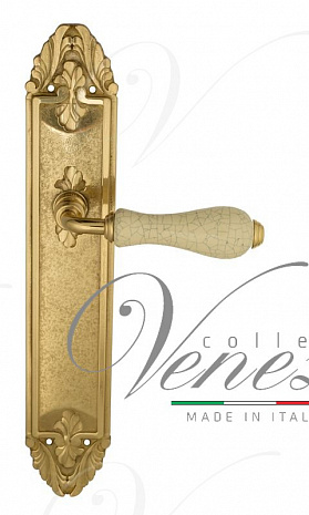 Дверная ручка Venezia "COLOSSEO" белая керамика паутинка на планке PL90 полированная латунь