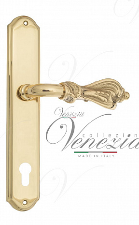 Дверная ручка Venezia "FLORENCE" CYL на планке PL02 полированная латунь