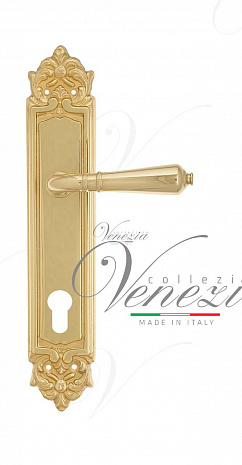 Дверная ручка Venezia "VIGNOLE" CYL на планке PL96 полированная латунь