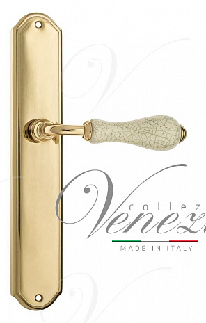 Дверная ручка Venezia "COLOSSEO" белая керамика паутинка на планке PL02 полированная латунь
