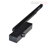 Доводчик DOORLOCK DL340S BC EN1-4 со скользящей тягой черный, регулируемая функция тормоза открывания, регулируемое усилие закрывания