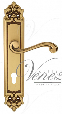 Дверная ручка Venezia "VIVALDI" CYL на планке PL96 французское золото + коричневый