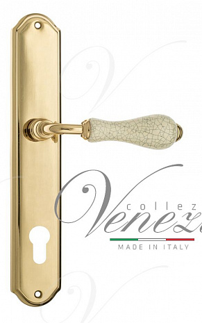 Дверная ручка Venezia "COLOSSEO" белая керамика паутинка CYL на планке PL02 полированная латунь