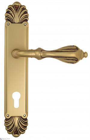 Дверная ручка Venezia "ANAFESTO" CYL на планке PL87 французское золото + коричневый