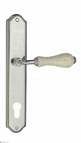 Дверная ручка Venezia "COLOSSEO" белая керамика паутинка CYL на планке PL02 полированный хром
