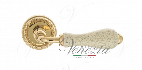 Дверная ручка Venezia "COLOSSEO" белая керамика паутинка D2 полированная латунь