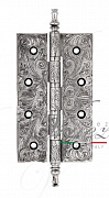 Дверная петля универсальная латунная с узором Venezia CRS011 102x76x4 натуральное серебро + черный