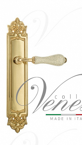 Дверная ручка Venezia "COLOSSEO" белая керамика паутинка на планке PL96 полированная латунь
