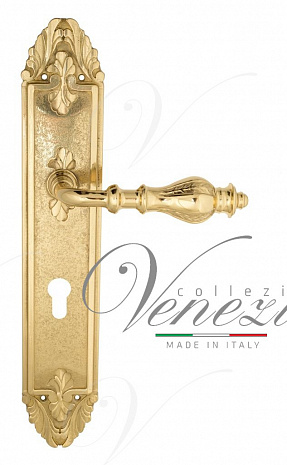 Дверная ручка Venezia "GIFESTION" CYL на планке PL90 полированная латунь
