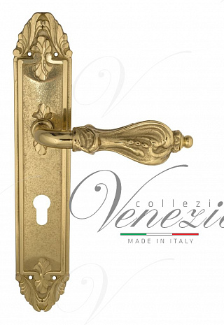 Дверная ручка Venezia "FLORENCE" CYL на планке PL90 полированная латунь