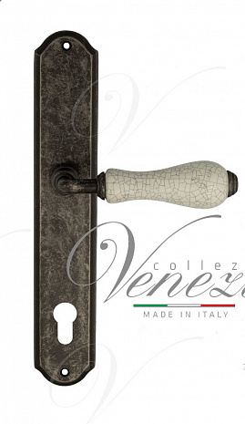 Дверная ручка Venezia "COLOSSEO" белая керамика паутинка CYL на планке PL02 античное серебро