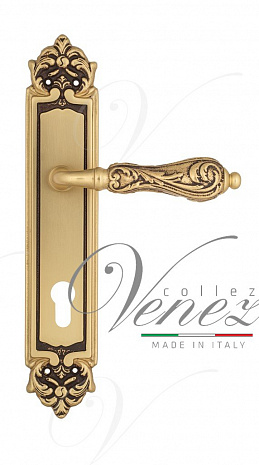 Дверная ручка Venezia "MONTE CRISTO" CYL на планке PL96 французское золото + коричневый
