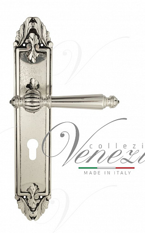 Дверная ручка Venezia "PELLESTRINA" CYL на планке PL90 натуральное серебро + черный