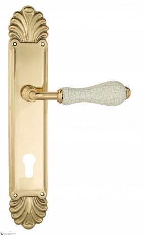 Дверная ручка Venezia "COLOSSEO" белая керамика паутинка CYL на планке PL87 полированная латунь