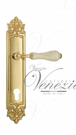 Дверная ручка Venezia "COLOSSEO" белая керамика паутинка CYL на планке PL96 полированная латунь