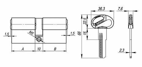 Цилиндровый механизм D-PRO500/80 mm (30+10+40) CP хром 5 кл.