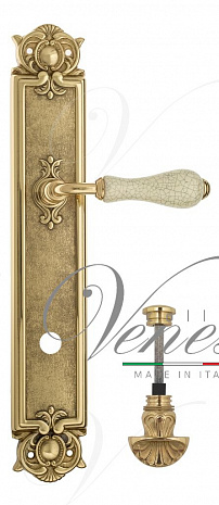Дверная ручка Venezia "COLOSSEO" белая керамика паутинка WC-4 на планке PL97 полированная латунь
