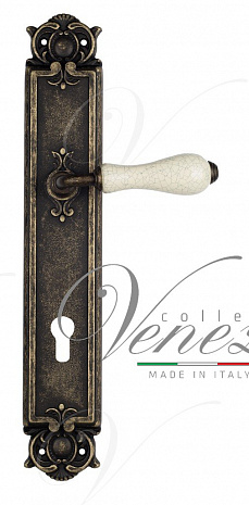 Дверная ручка Venezia "COLOSSEO" белая керамика паутинка CYL на планке PL97 античная бронза