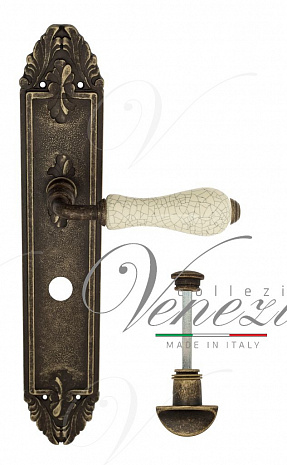 Дверная ручка Venezia "COLOSSEO" белая керамика паутинка WC-2 на планке PL90 античная бронза