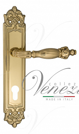 Дверная ручка Venezia "OLIMPO" CYL на планке PL96 полированная латунь