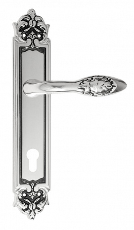 Дверная ручка Venezia "CASANOVA" CYL на планке PL96 натуральное серебро + черный