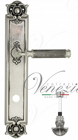 Дверная ручка Venezia "MOSCA" WC-4 на планке PL97 натуральное серебро + черный