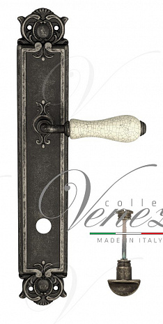Дверная ручка Venezia "COLOSSEO" белая керамика паутинка WC-2 на планке PL97 античное серебро