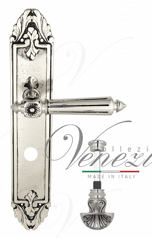 Дверная ручка Venezia "CASTELLO" WC-4 на планке PL90 натуральное серебро + черный