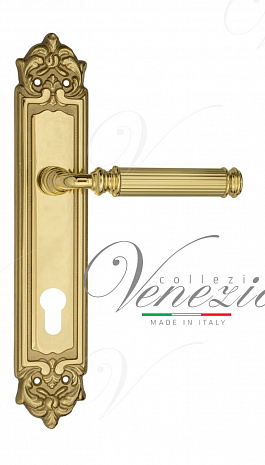 Дверная ручка Venezia "MOSCA" CYL на планке PL96 полированная латунь