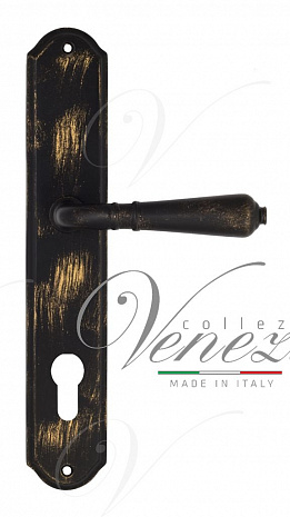 Дверная ручка Venezia ART "VIGNOLE" CYL на планке PL02 черная + золото