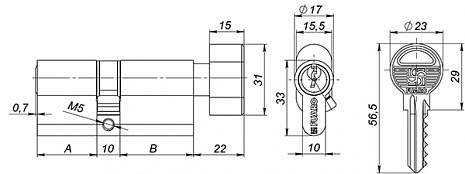 Цилиндровый механизм с вертушкой 100 ZM 70 mm (30+10+30) CP хром 5 кл.