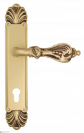 Дверная ручка Venezia "FLORENCE" CYL на планке PL87 французское золото + коричневый