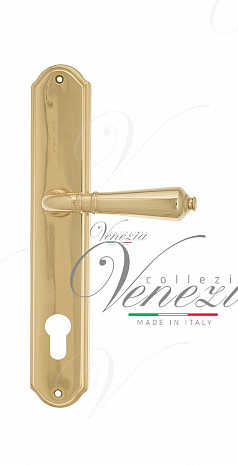 Дверная ручка Venezia "VIGNOLE" CYL на планке PL02 полированная латунь