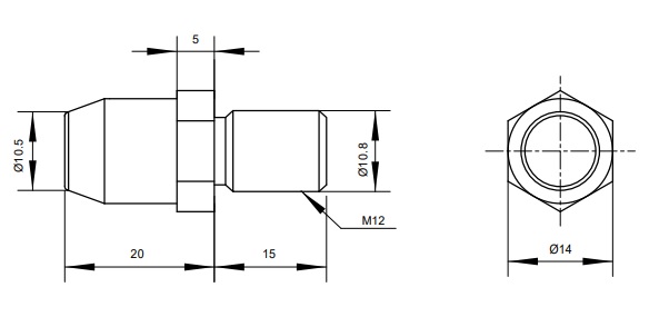Штырь дверной противосъёмный Apecs ADM-14/20-M12/15-NI-RE (B2B)